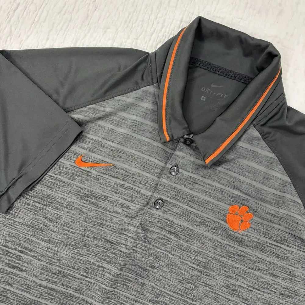 Nike DriFit Mens Size XL Clemson University Tigers Polo Shirt Gray